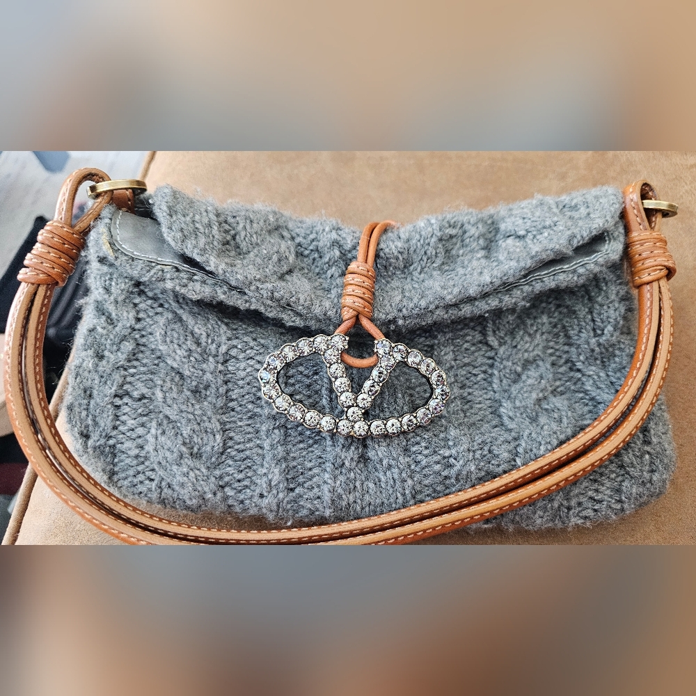 Valentino Gray Knit Bag with Tan Strap